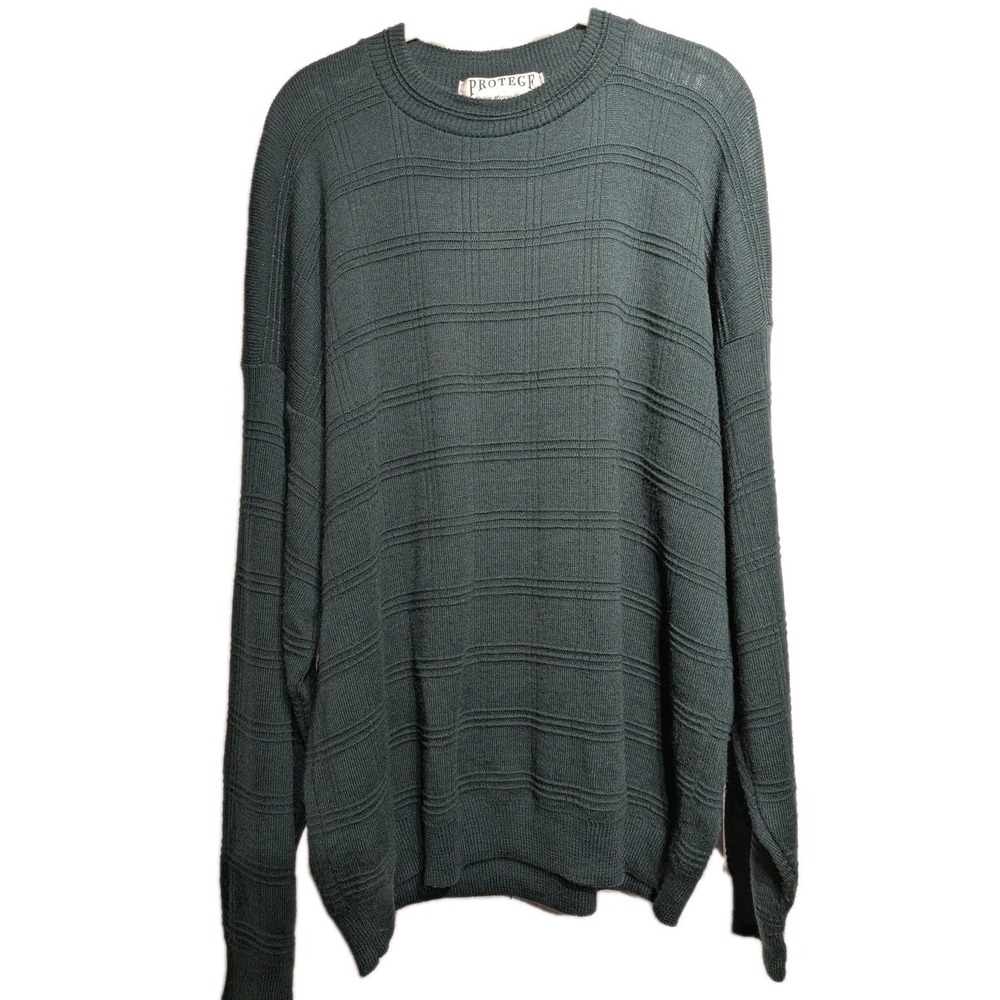 Vtg Protege Sweater Mens L Check Italian Merino Wool Blend Crewneck Knit USA